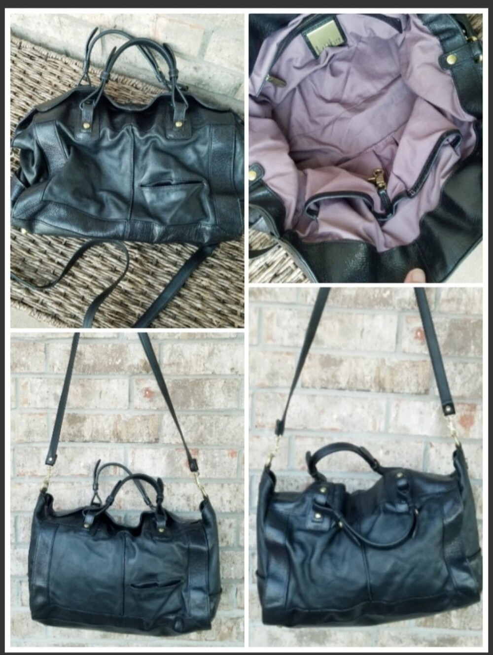 Kooba Purse Satchel BLACK Leather HandBag W/Brass & Long Shoulder Strap Bag